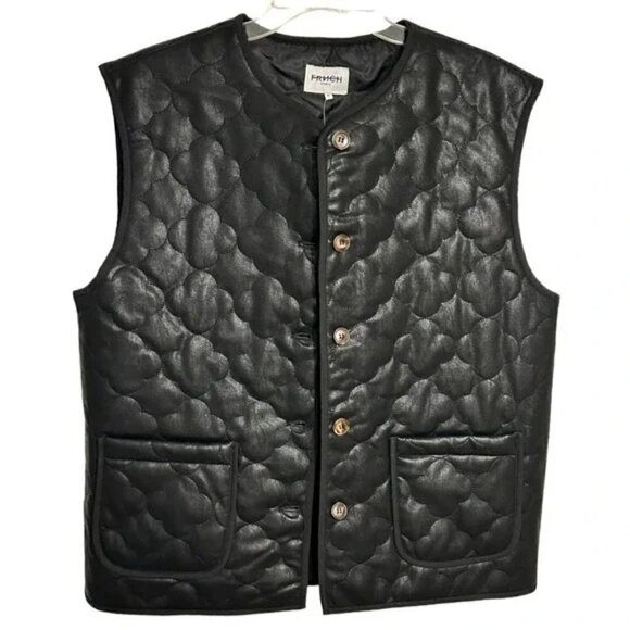 Anthropologie FRNCH x Gisette Faux Leather Sleeveless Quilted Vest Black, OS - Picture 4 of 7